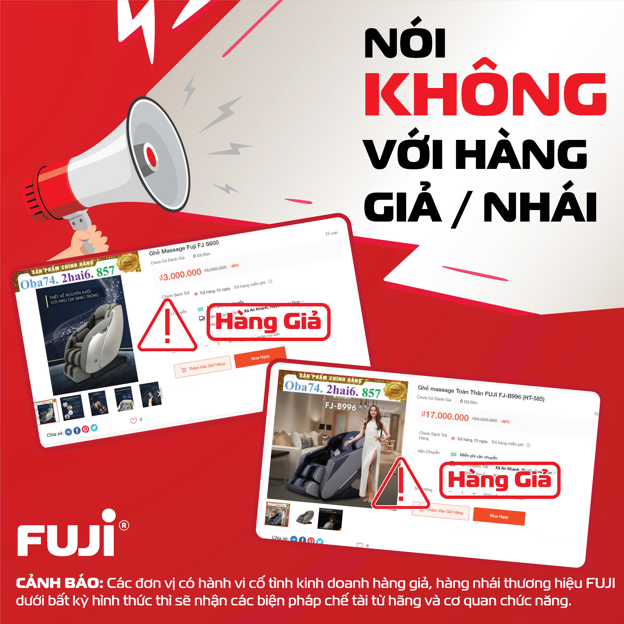 Cảnh báo hàng giả mạo thương hiệu ghế massage Fuji trên sàn thương mại điện tử